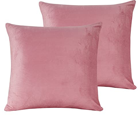 Damier 2er Set Kissenbezug 80x80cm Rosa Winter Warm Plüsch Kopfkissenbezug Flauschig und Weich Cashmere Touch Kissenhülle Doppelpack