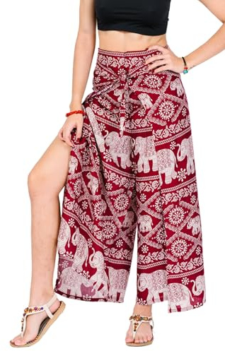 YOUR COZY Pantalon Palazzo à Jambes Larges pour Femme pour Yoga, Salon, Hippie, Sarouel, Pantalon Fluide, Taille réglable de 68,5 à 89,9 cm.