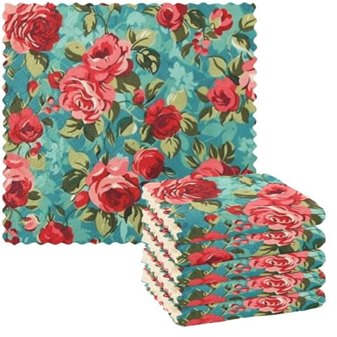 Kcldeci Red Green Rose 6 Pack Dish Cloths for Washing Dishes Kitchen Dishcloth Microfiber Dish Towel Rags Absorbent Reusable Cleaning Drainer Washcloths