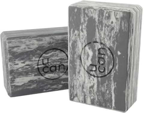 Bloques de Yoga Marmoleados UCAN | Equilibrio de Espuma TPE Antiderrapantes | Ideal para Pilates, Parado de Manos, Calistenia | Apoyo y Estabilidad en Diversas Posturas (Gris mármol)