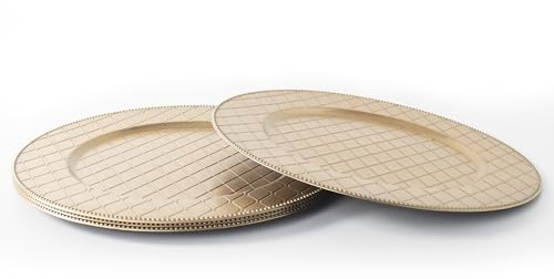 Rammento Juego de 4 bajoplatos redondos de Navidad con elegante diseño de diamante, perfecto para ocasiones especiales, diámetro de 33 cm, color dorado mate