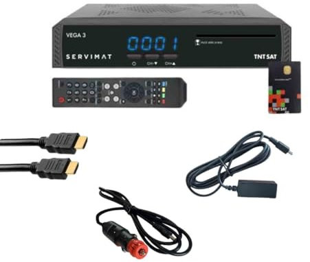 Pack SERVIMAT Vega 3 Décodeur Satellite HD + Carte TNTSAT + Câble 12V + HDMI + IR