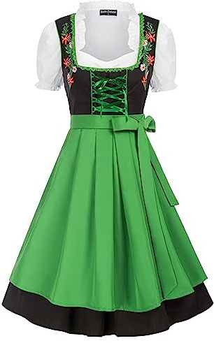 3 Pieces Dirndl Dresses Women Traditional Bavarian Oktoberfest Costume Green 3XL