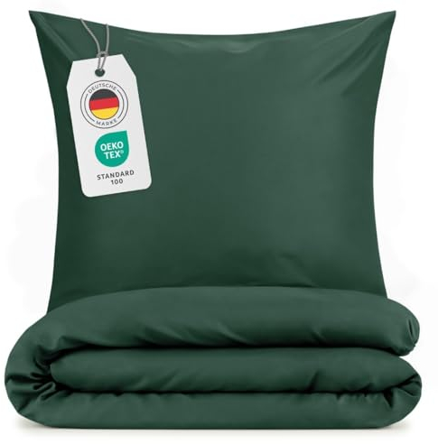 Blumtal Bettwäsche 135x200cm + 80x80cm Kopfkissenbezug - Oeko-TEX zert. Mikrofaser Bettwäsche Set - Mikrofaser Bettbezug bis 95 °C - Deckenbezug + Kissenbezug 2-teilig - Sommerbettwäsche Dunkelgrün