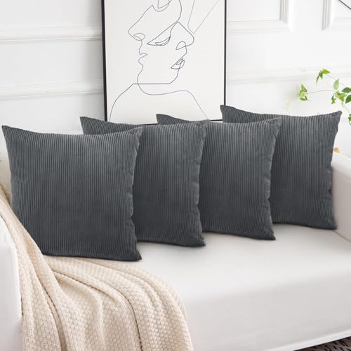 Aspire Homeware Grey Cushions with Covers Included 45 x 45 cm Pack of 4 (4-Cushion Covers, 4-Inserts) with Invisible Zipper Pattern Cushion for Home Décor, Bedroom & Sofa (18x18 Inchs)