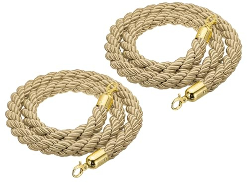 PATIKIL Poteau Corde 2 Paquet 1,5 m/5Ft Barrière Corde Tordu Poteaux Cordes avec Bouton-pression crochet pour Poteaux Supports File Attente Diviseur Hôtel Or Crochet Champagne Or Corde