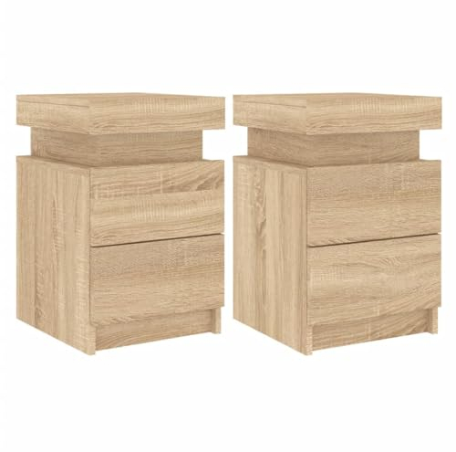 vidaXL Nachttisch 2 STK., Nachtschrank mit LED-Leuchten, Beistelltisch Nachtkonsole mit Stauraum, Kommode Nachtkommode Schlafzimmer, Sonoma-Eiche