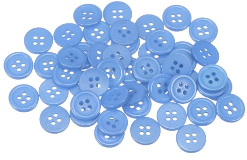 HARFINGTON 50pcs 20L Sewing Buttons 1/2(12.5mm) Resin Round Flat 4-Hole Craft Buttons for Sewing Clothing and DIY, Light Blue