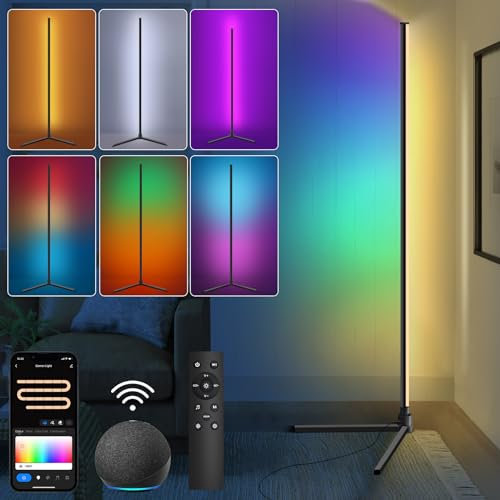 Hzitcigm Lampadaire D'angle LED, WiFi RGBCW Lampadaire sur Pied Réglable Lampe sur Pied Fonctionne avec Alexa/Google Home, Musique Sync 16 Millions Couleurs Moderne Lamp pour Salon Chambre