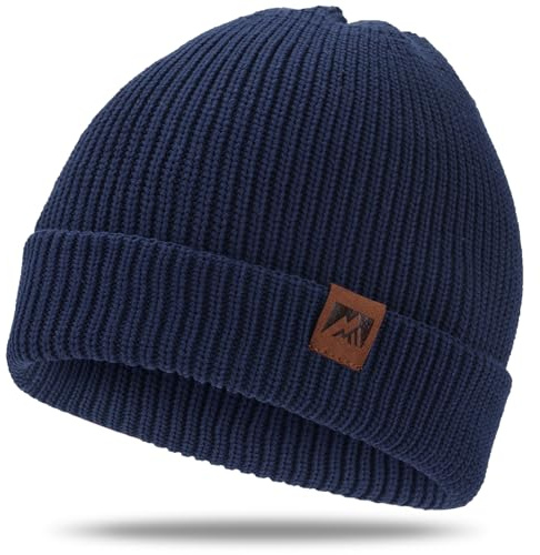 BARFULKER Beanie Mütze Damen Herren, Winter Warm Strickmütze Wintermützen Thermo Laufmützen Dehnbare Weiche Wollmütze mit Bündchen und Dickem Warmem Futter Geschenk Unisex,Blau