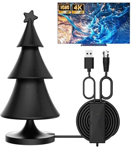 Antenne TV Intérieure Puissante TNT HD 2024 - Réception Longue Portée 420km à 360° - Compatible 4K 1080P HDTV & VHF UHF - Câble Coax 5M