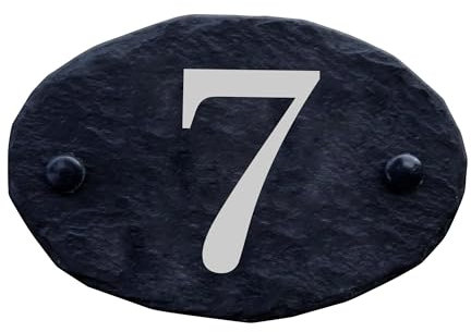 Personalised Slate House Signs, Rustic Black Farmhouse Design, Custom Door Number Plaque, Slate House Numbers for Home, Office, Gate, Porch, Garden & Yard, Fixings & Screws (OVAL 150 x 100mm)