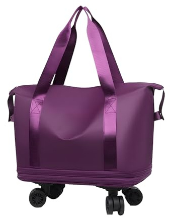 Carry On Bag with Wheels, Foldable Rolling Suitcase Pack, Wet and Dry Separation Travel Bags, Space-Saving Convenient 360° Swivel Wheels for Shopping, Vacation, Black Pinks