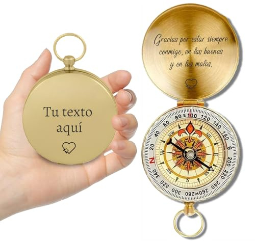 Brújula Personalizada - Estilo Retro con Texto Estilo Retro Función Impermeable Regalo de para Excursionistas, Hombres, Mujeres, Padres y Maridos (Brújula de latón)