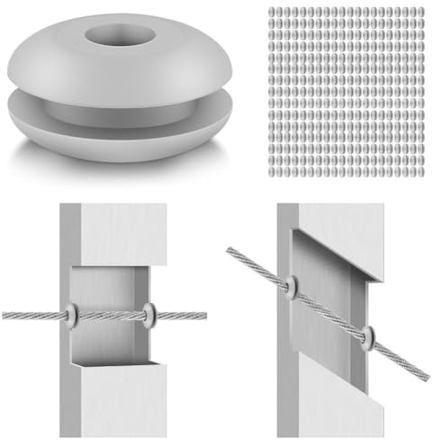 Opatiny Rubber Grommets for Cable Railing, 1/8 5/32 3/16 Outdoor Metal Fence Posts, Protective Sleeves for Stainless Steel Cables, Moisture and Friction Resistant (Grey, Pack of 50)