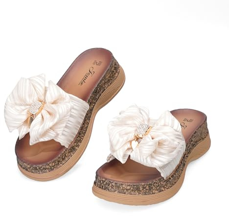 JOMIX Sandalias de Plataforma para Mujer con Lazo Decorativo Chanclas de Verano con Strass Zapatillas de Casa con Estampado de Leopardo