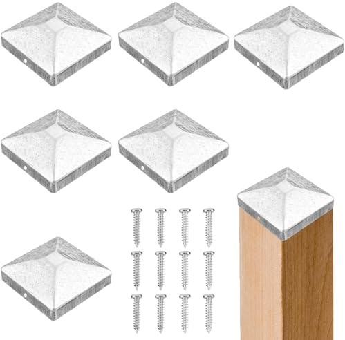 Tappi per Pali di Recinzione,6 Pezzi Copripali per Recinzioni in Legno 7x7cm,Copertura per Pali di Recinzione in Metallo,Copripalo a Forma di Piramide,per Pali di Legno Recinzioni