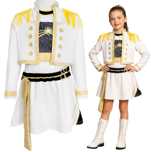 Yeria Costume pop star pour fille – Tenue à franges blanches de 3 pièces, déguisement d'artiste de scène K-Pop Rumi avec gants et bandeau, pour Halloween, carnaval (130)