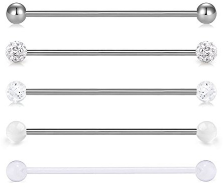 FECTAS 5pcs Stainless Steel Industrial Barbell Surgical Steel Cartilage Earring Body Piercing Jewelry 38mm