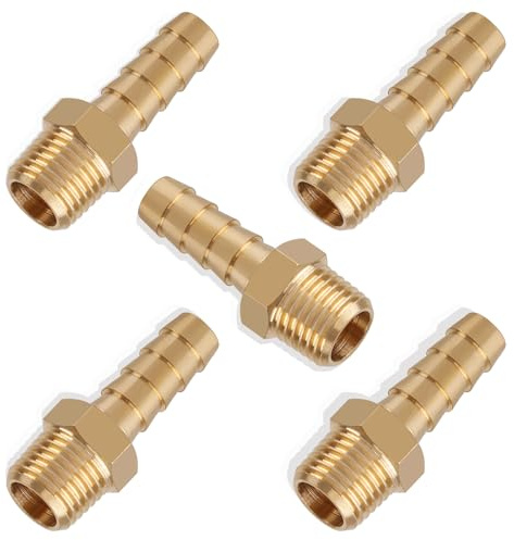 Boeray 5pcs Brass Hose Barb Fittings 5/16 Inch Barb to 1/4 Inch NPT Male Thread Air Hose Fittings Adapter Connector Water Fuel Air Line Fittings 5/16” × 1/4” NPT Brass Fittings