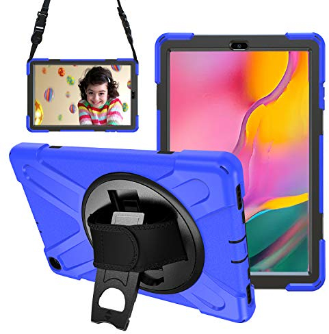 Gerutek Hülle für Samsung Galaxy Tab A T510N / T515N 10,1 2019, Stoßfeste Robust Panzerhülle mit Drehbar Stände, Handschlaufe, Schultergurt Schutzhülle für Samsung Tab A 10.1 2019 T510 / T515, Blau
