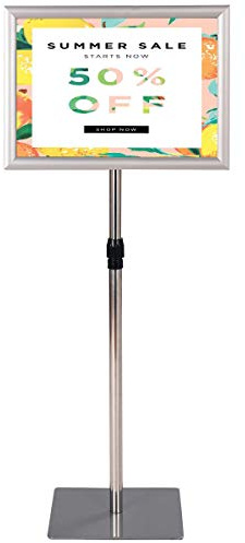 GIANTEX Espositore A3 ad Angolo Retto, Supporto per Informazioni con Struttura in Alluminio, Il Porta Poster Regolabile in 73,5-120 cm Altezza, Nero/Argento (A3 Argento)