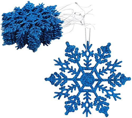 Christmas Concepts® Paquete de Decoraciones Colgantes de Copos de Nieve con Brillo de 12-10cm (4) - Decoraciones navideñas ... (Azul Real)