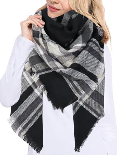 JFAN Moda Tartan Sciarpa Donna Inverno Pasmina Grandi Tartan Stole Maglia Scialle Autunno Inverno Donna Morbido Sciarpa Avvolgere Scialle Scarf Wrap Caldo Stile Quadrato