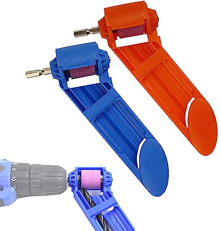 Shuny 2 Pcs Aiguiseur de Forets, Aiguiseur en Corindon, Outil d'Affûtage de Foret Portable, Fait de Plastique ABS de Haute Qualité et de Meule en Corindon Brun, de Haute Dureté (Bleu,Orange)