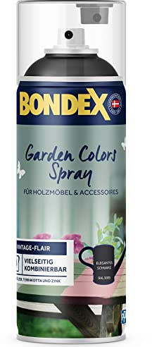 Bondex Garden Colors Spray Elegantes Schwarz (RAL 9005) 0,4 L für 4 m² | Vintage-Flair für Möbel & Accessoires | Schütteln & Sprühen | Seidenmatt | Sprayfarbe