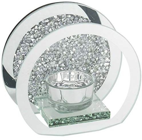 EagleWiz Crushed Jewel Tealight Holder Silver With Mirror Glass Candle Holder With Walls