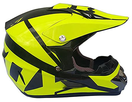 Woljay Casque de Moto de Motocross Casques Traverser Bicyclette VTT UTV Saleté Bicyclette Une Descente MX DH - 3 Cadeaux (Large, Brillant Jaune Noir)