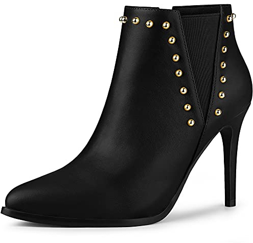 Allegra K Botines de tacón alto con cremallera y punta puntiaguda para mujer Negro 38
