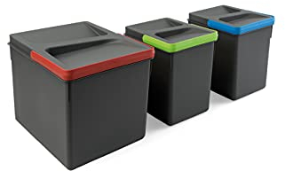 Emuca - Recycle Behälter für Küchenschublade, Höhe 216, 1x12L + 2x6L, Anthrazitgrauer Kunststoff, Kunststoff