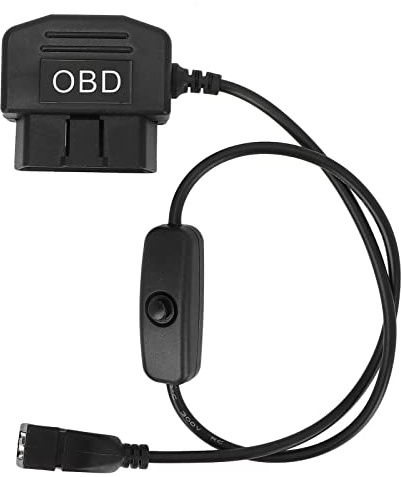 16 Pin OBD Power Cable for Dash Camera, OBD to Mini-USB OBDII Adapter Hardwire Cable 24 Hours Monitoring & Acc Mode with Switch Button 8.9 Universal Plug