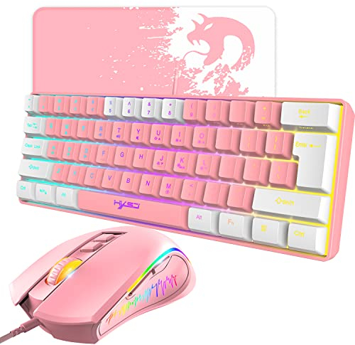 Gaming-Tastatur-Maus-Kombination, RGB-Keyboard + Mäuse + Mauspad, Stecker und Spiel, mechanisches Gefühl Tastatur Rainbow LED Gaming Mouse 3600 DPI, für PS4 PS5 PC Mac Laptop (Rosa)