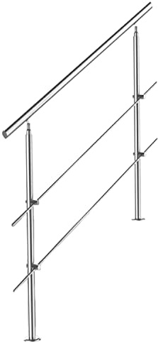 Tubiaz Barandilla de acero inoxidable, pasamanos para escaleras, balcones, 150 cm, con 2 travesaños de 42 mm de diámetro, para interior y exterior