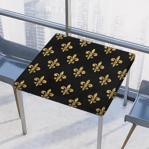 Nappe carrée avec motif fleur de lys dorée et bord élastique en polyester imperméable pour intérieur ou extérieur, fête, terrasse, 116,8 x 116,8 cm