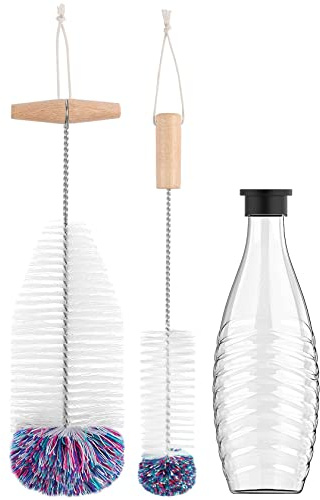 WANGCL Flaskborste för SodaStream glasflaskor repfri rengöringsflaskrengöring för glaskaraff 0,6 liter läskflaskor dricksflaskor (förpackning med 2 vita