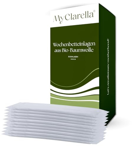 MyClarella Bio Wochenbett-Einlagen (10er-Pack) – Binden nach der Geburt aus 100% GOTS zertifizierter Baumwolle – Hautfreundlich, hypoallergen, extra lang & extra starke Saugfähigkeit