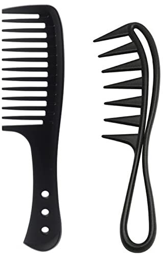 JOAOXOK Large Tooth Comb,2 Pcs Wide Tooth Comb Wide Tooth Curl Comb Shark Teeth Hair Hairstyle Tool for Curly Wet Wavy Thick Hair Wigs Barber Salon, Women Men (Black)
