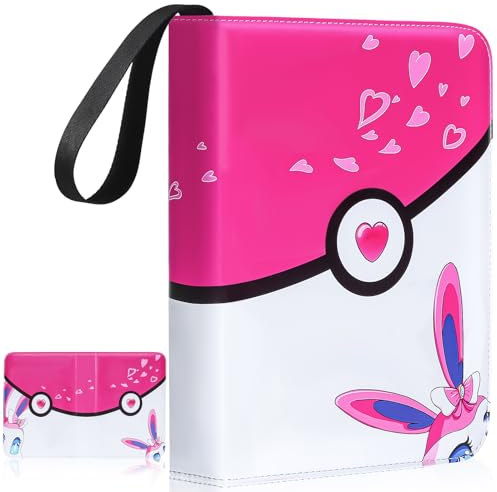 Raccoglitore di carte con 504 tasche, album per carte con cerniera, con 4 tasche, 63 maniche rimovibili, porta carte da collezione per libri, regali per ragazze (Rosa)