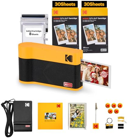 KODAK Mini 2 ERA 4PASS Mobiler Fotodrucker (5,3x8,6cm) Gift Paket + 8 Blatt im Lieferumfang enthalten + 60-Blatt-Patrone, Gelb