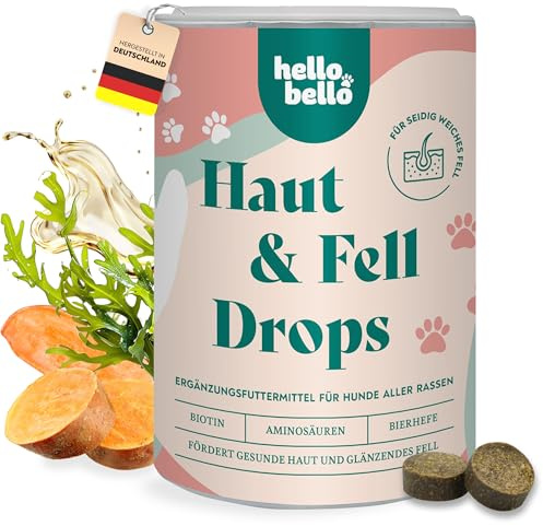 HELLOBELLO Kaltgepresste Haut & Fell Drops für Hunde 350g mit B-Vitaminen & Omega 3 - Für Hunde, Hautprobleme Hund, Glänzendes Fell Hund