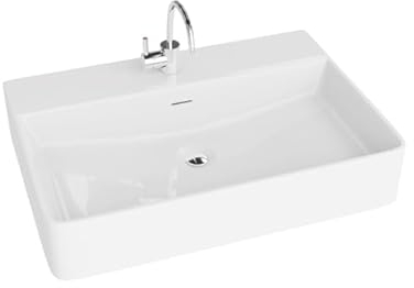 LAVITA Aufsatzwaschtisch Altaya Aufsatzwaschbecken Rechteckig Waschbecken mit Überlauf und Hahnloch Aus hochwertigem Porzellan Waschtisch modernes Badkeramik Waschplatz 61x42x12,5 cm Weiß Glanz
