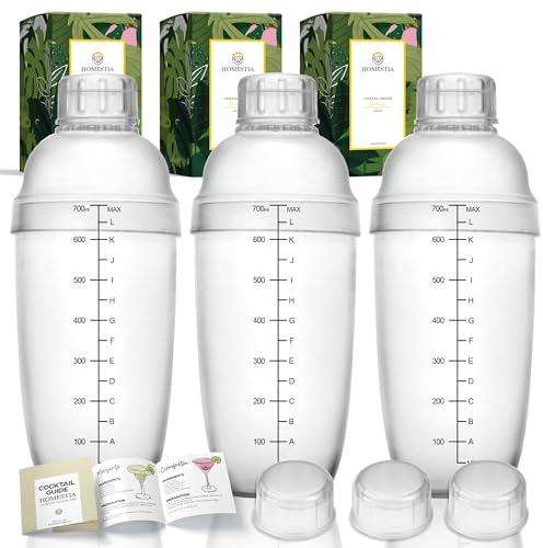 Homestia 3 Pcs Plastic Cocktail Shaker Set, Hand Drink Mixer (700cc / 24oz)