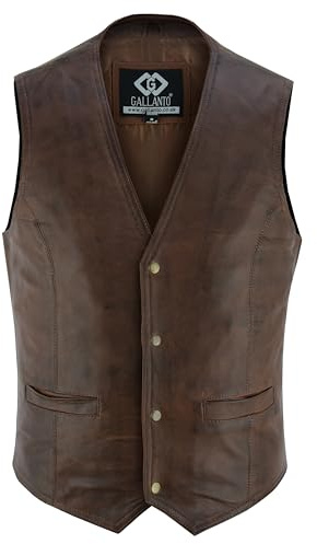 Gallanto Mens Soft Black Leather Waistcoat, Party Fashion Designer Vest Stylish Real Soft Sheepskin Leather Waistcoats Snap Button