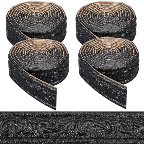 CRASPIRE Moldura de Corona Autoadhesiva de 362 x 1.8 pulgada Color Negro 3D Borde de Papel Tapiz Borde de Zócalo Flexible Borde de Pared Adhesivo Tipo Espejo Líneas de Base de Espuma para Decoración