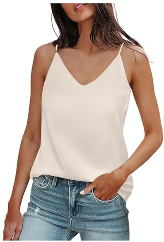 Sonnena Camisetas Mujers Mujeres Camisola de Seda Satin Camisole Plain Strappy Chaleco Top Sleeveless Blouse Casual Tank Camisetas Largas Lisas Mujers Camisola de Encaje