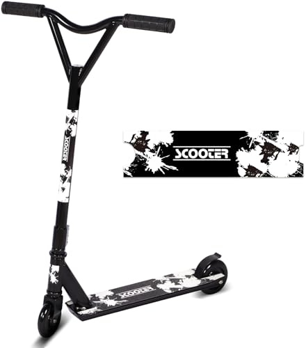 Stunt Scooter, Pro Street Stunt Scooters with 100mm PU Wheels and ABEC-7 Bearings, Entry Level Freestyle Kick Scooter for Kids Teens Ages 8+ (Black White)